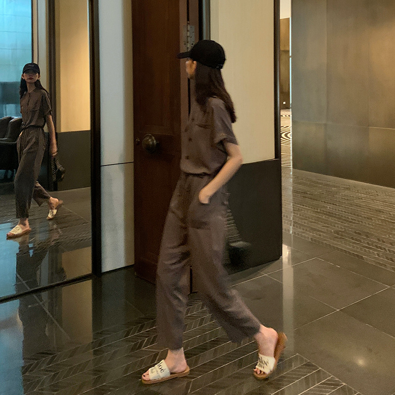 Lace-up high waist casual overalls