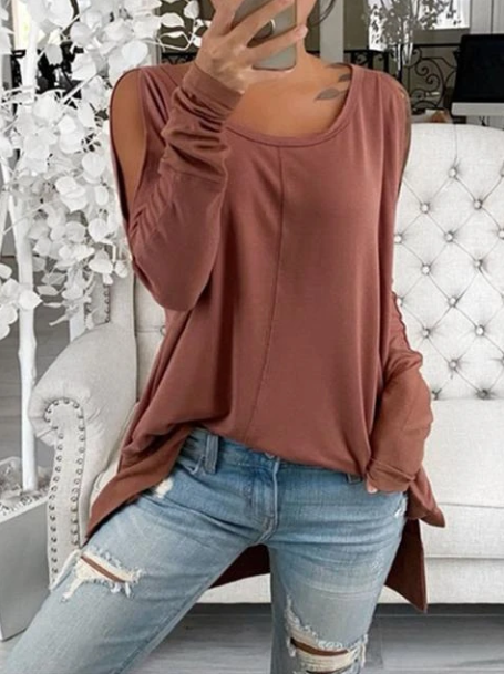 Pullover loose long sleeve solid color top