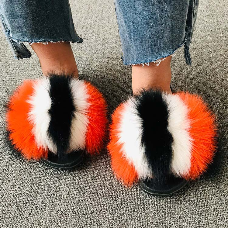 Fox fur slippers Orange - Shop at LoveMi