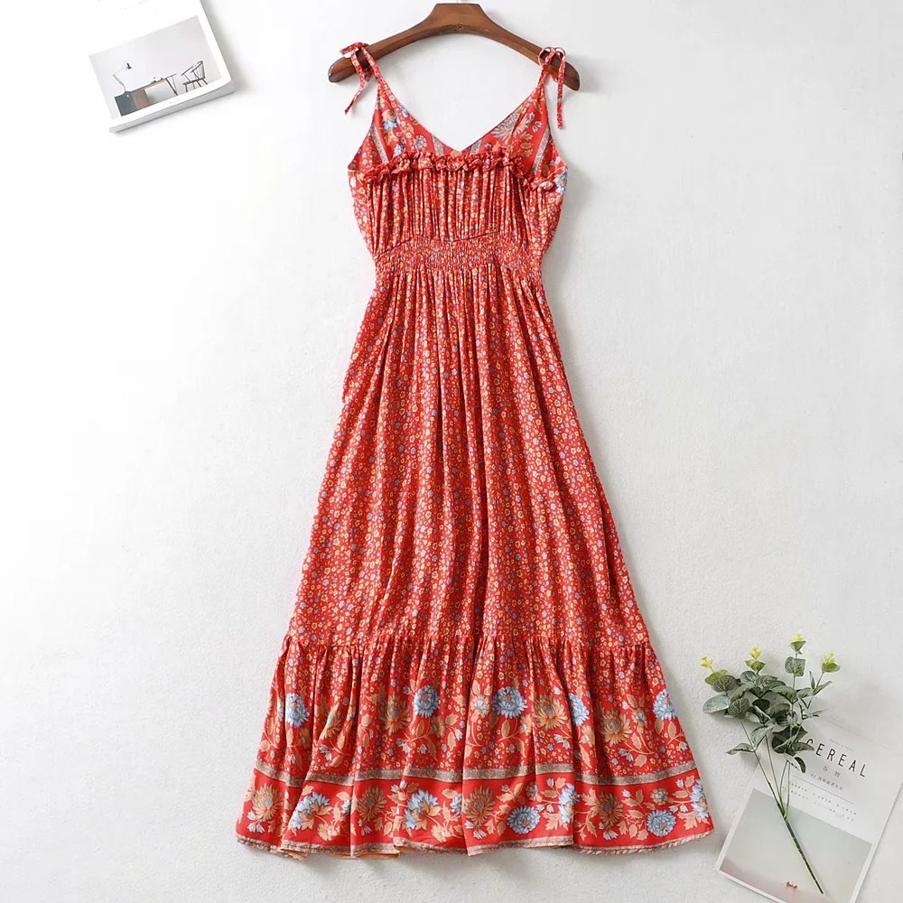 Printed lace-up strappy dress