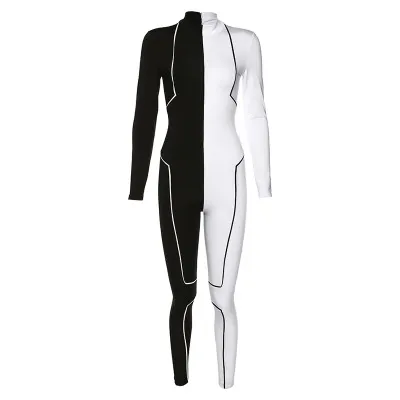 Two color line stitching sports fitness jumpsuit White - Shop at LoveMi
