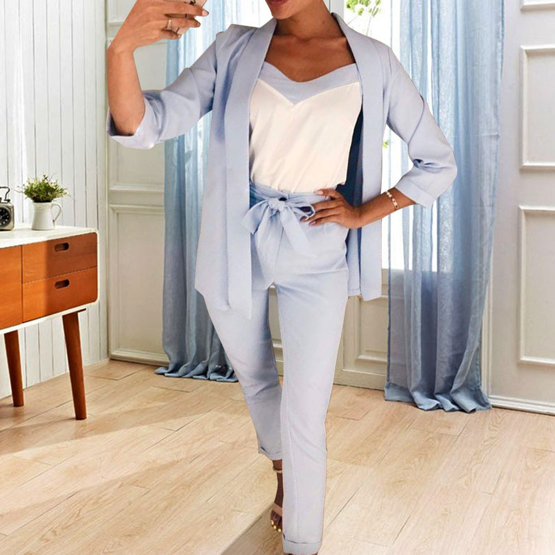 Pants Suit V Neck Buttonless Bracelet Sleeves Blaze