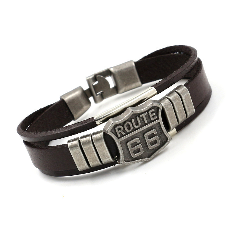 66 leather bracelet men's punk retro