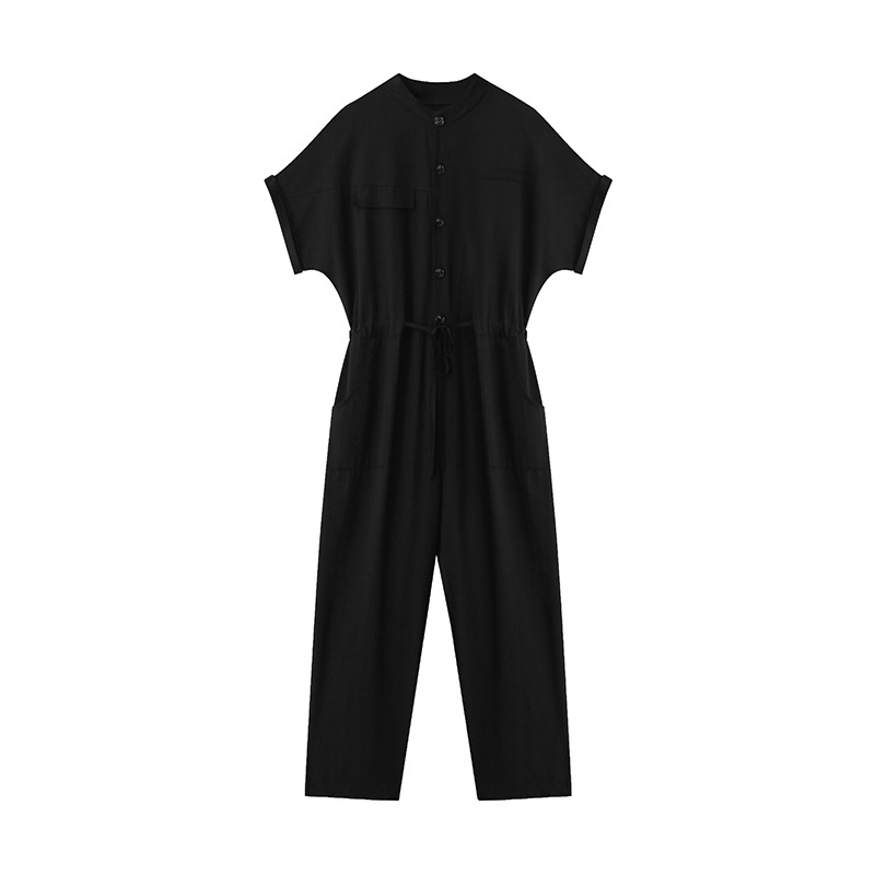 Lace-up high waist casual overalls