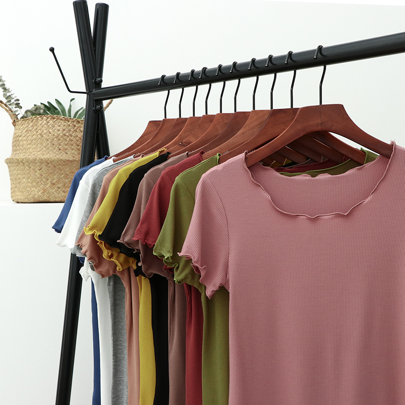 Ladies thread cotton short sleeve T-shirt