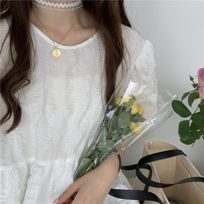 Round neck puff sleeve dress