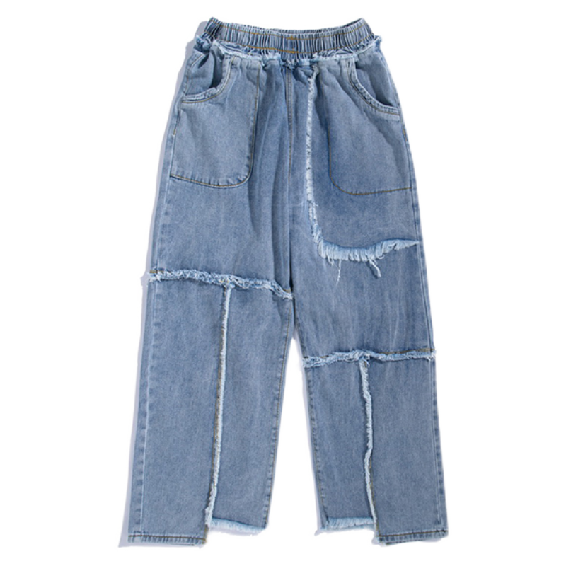 Distressed washed jeans with raw edges Blue - Shop at LoveMi