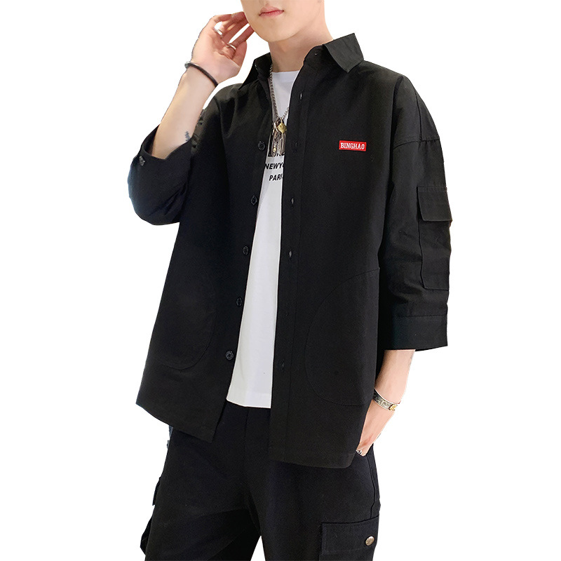 Loose three-quarter sleeve work shirt