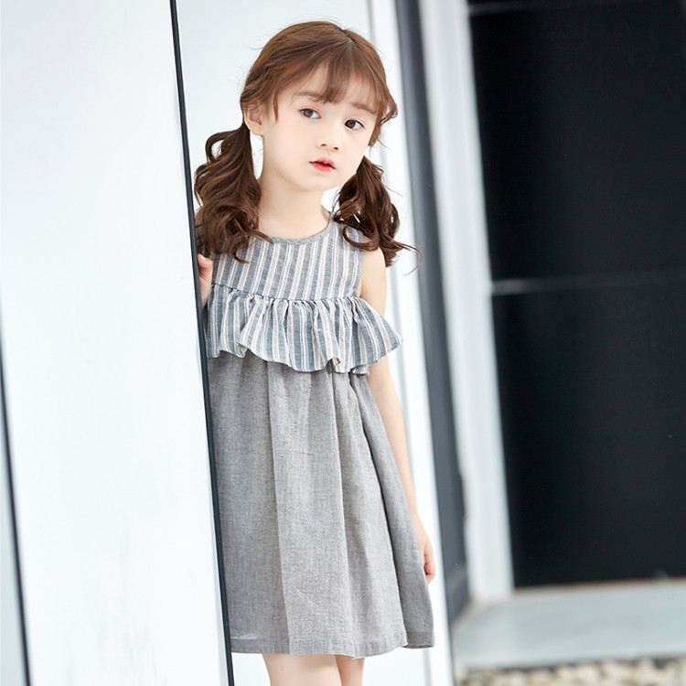 Sleeveless ruffled girls stitching dress