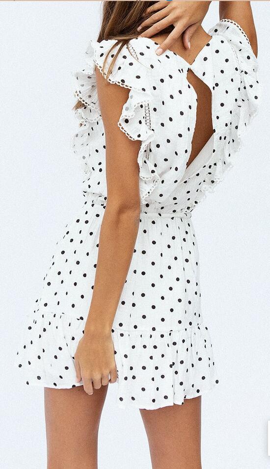 Polka dot stitching lace dress