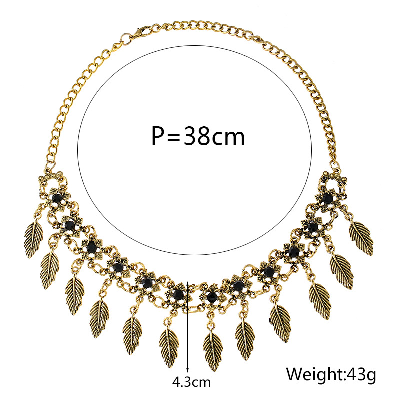 Vintage leaf tassel short necklace necklace