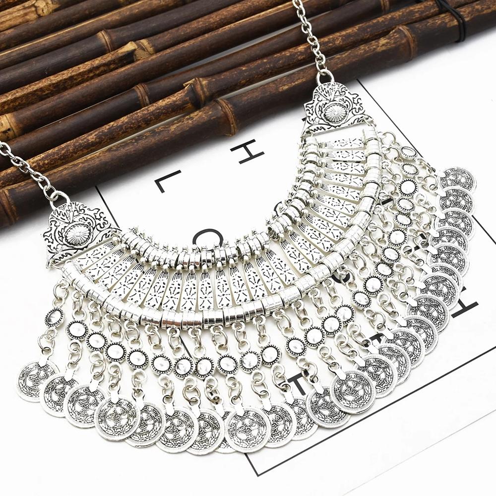 Vintage carved fashion tassel coin necklace