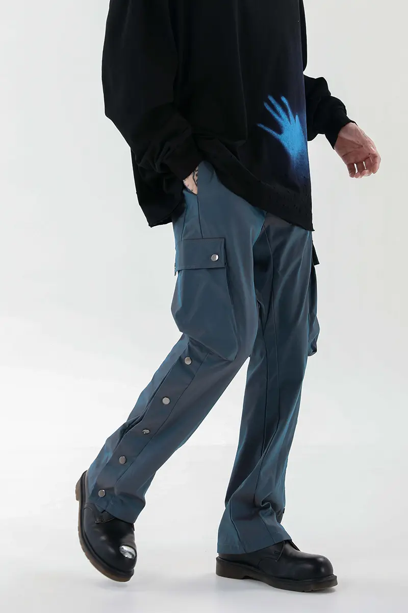 Gradient Buttoned Loose Micro Flare Pants