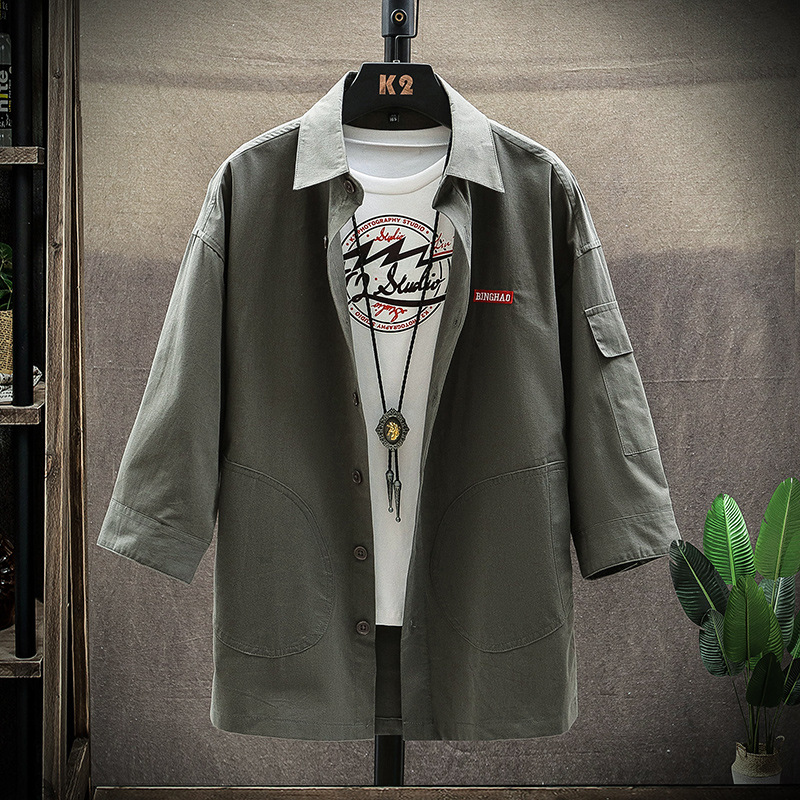 Loose three-quarter sleeve work shirt