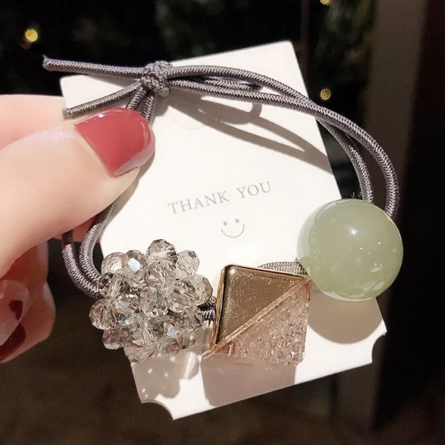 Crystal beads leather hair cord Green - Shop at LoveMi