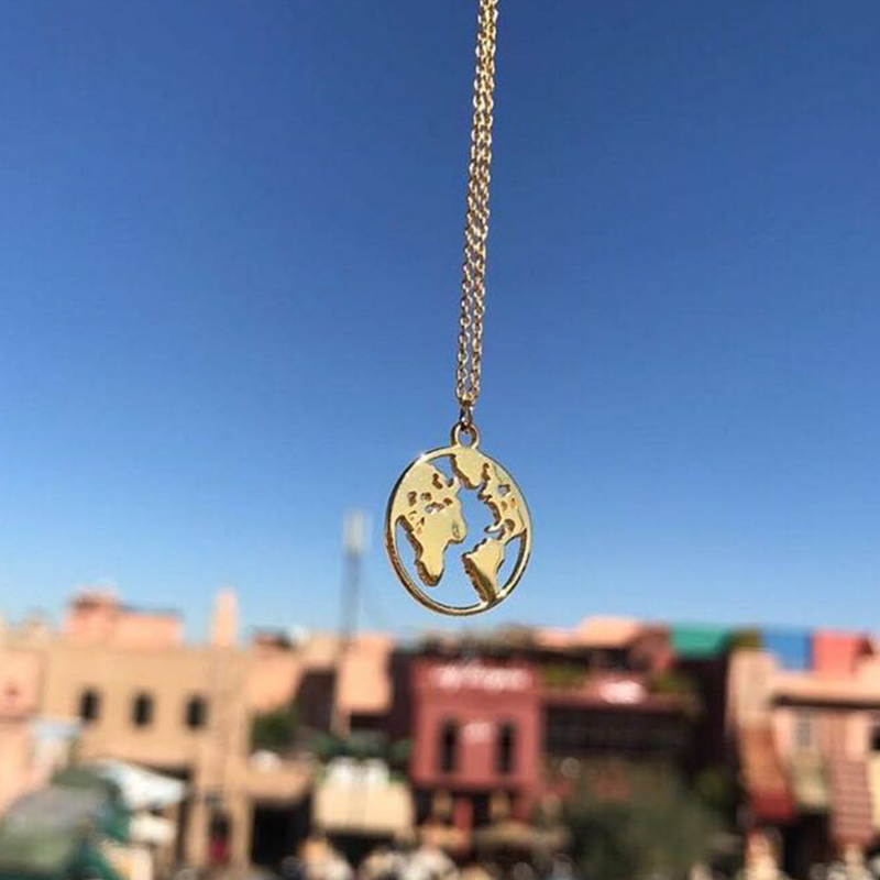 World map golden necklace