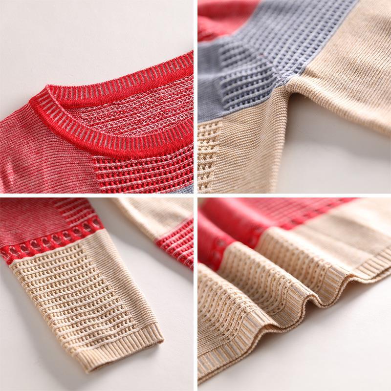 Color block hollow pullover short sweater