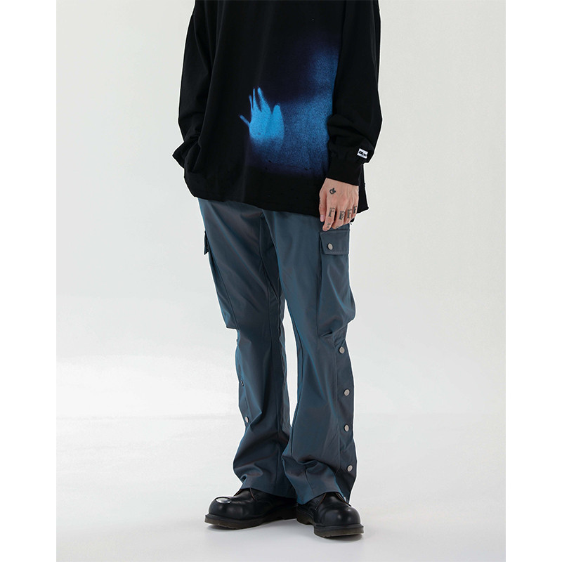 Gradient Buttoned Loose Micro Flare Pants