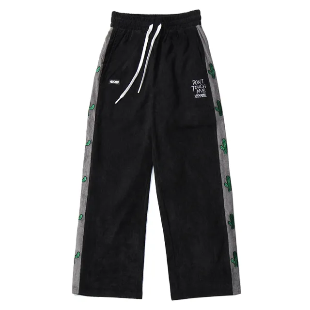 Corduroy loose straight leg pants Black - Shop at LoveMi
