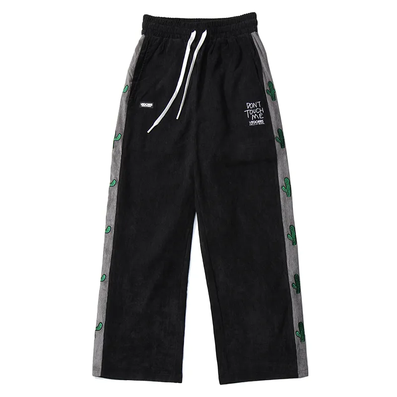 Corduroy loose straight-leg pants - Black