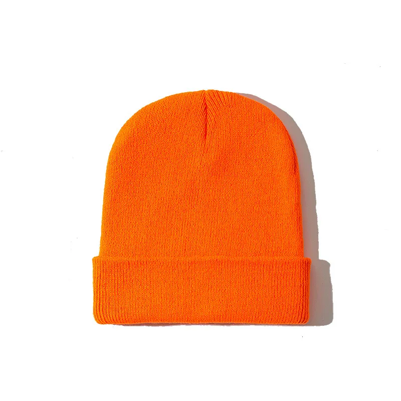 Pure color warm knitted hat - Orange