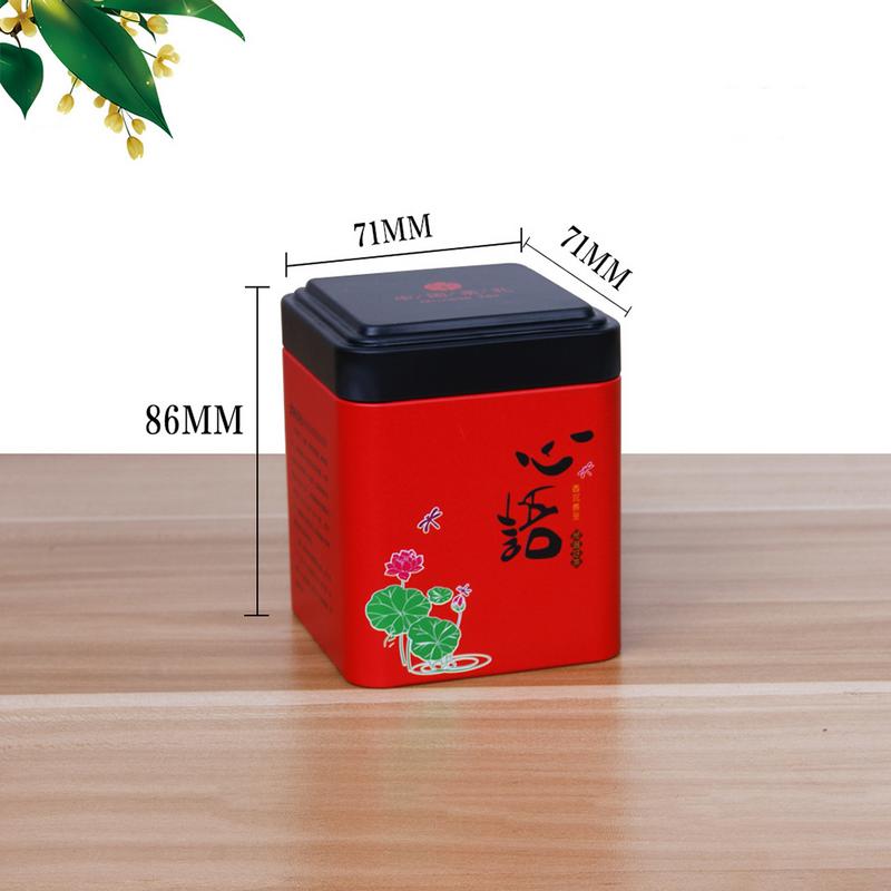 Mini Tin Box Square Tea Caddy (Red heart)