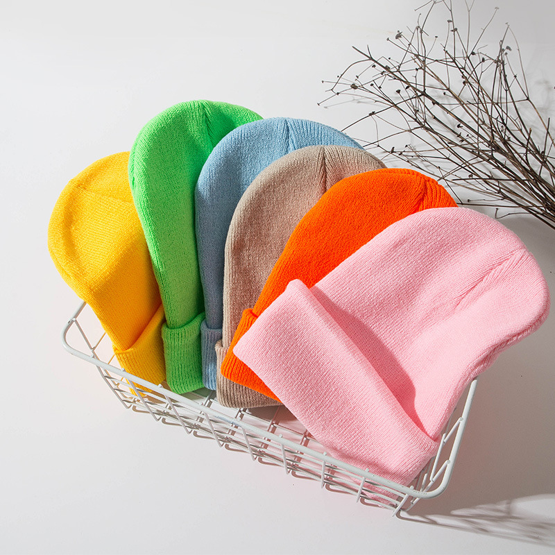 Pure color warm knitted hat