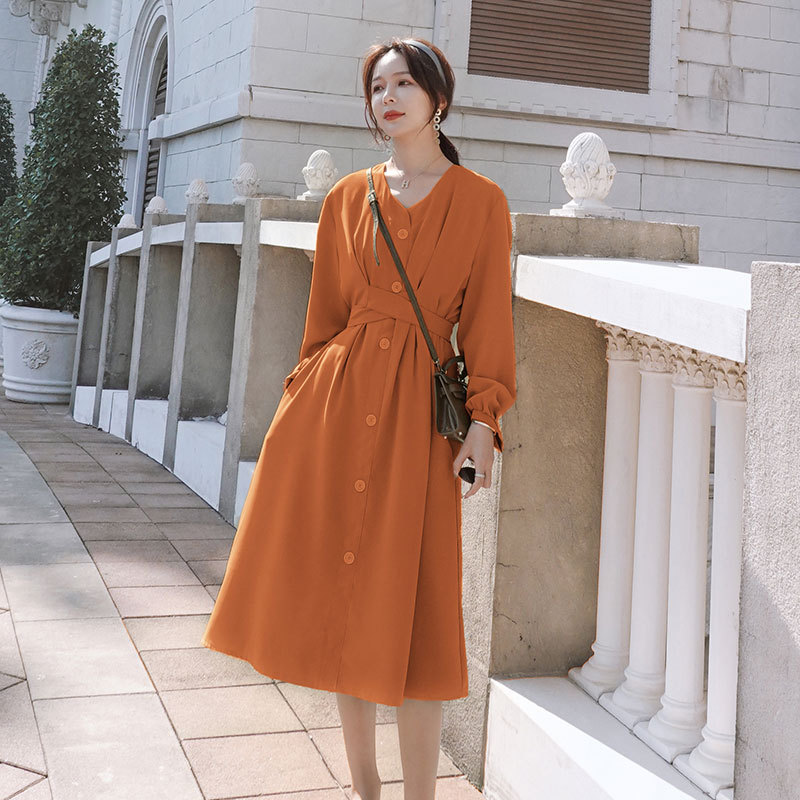 Autumn vintage French high waist dress