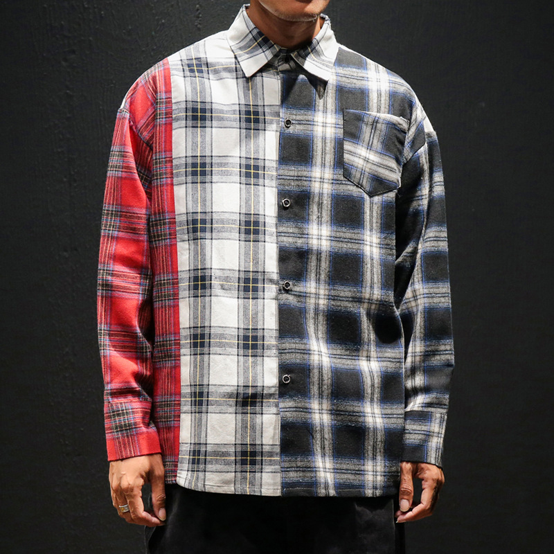 Men's long sleeve loose plaid shirt