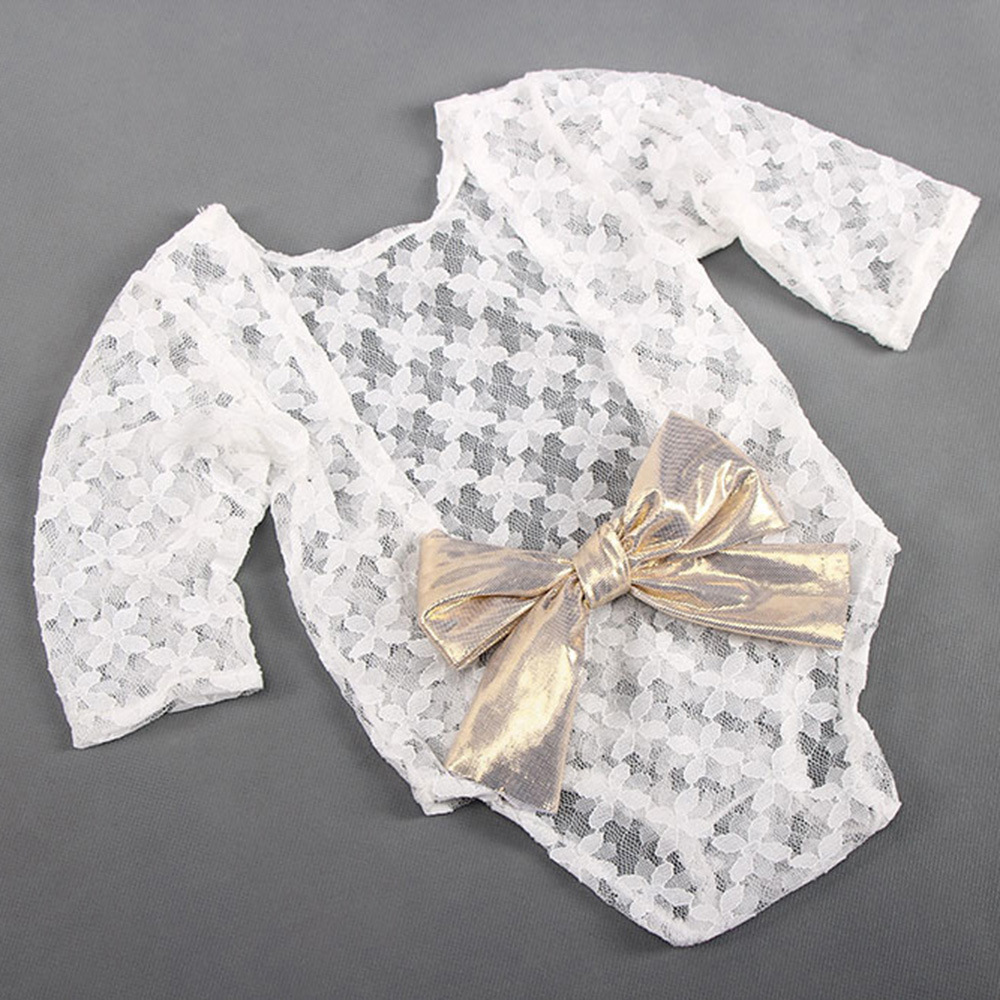 Lace bow one-piece romper