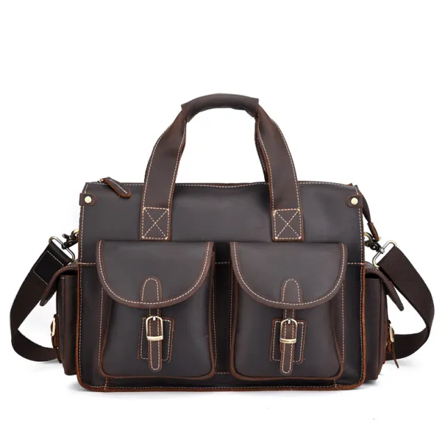 Leather men's retro portable briefcase Brown - Shop at LoveMi