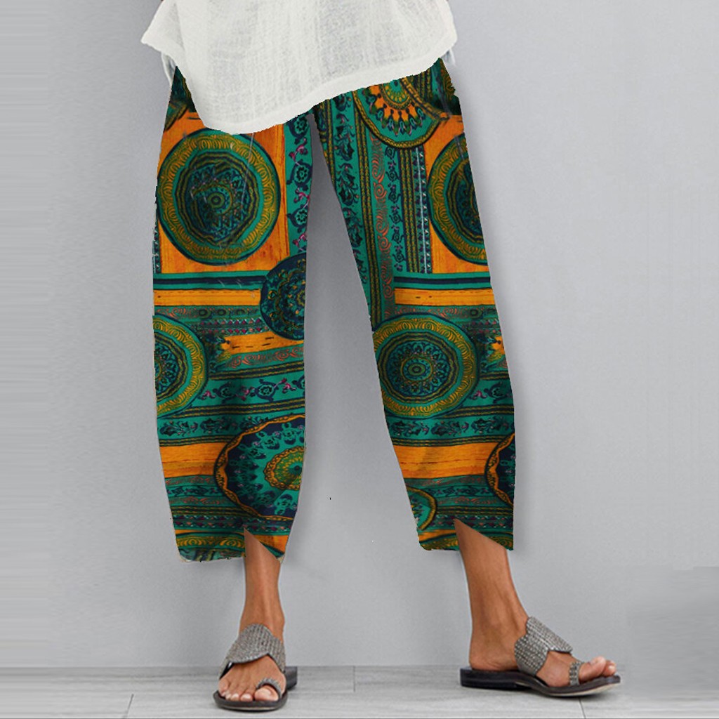 Printed elastic casual women's pants