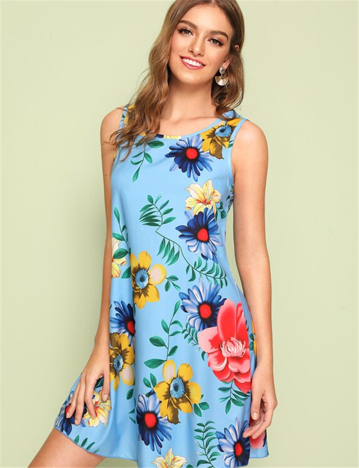 Ladies blue flower print dress
