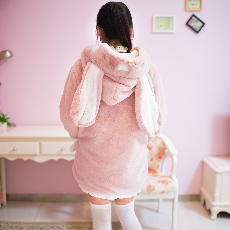 Pink faux fur rabbit fur coat coat