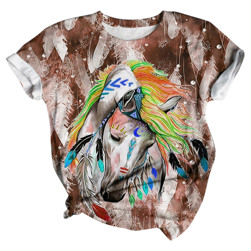 3D cartoon animal print casual t-shirt