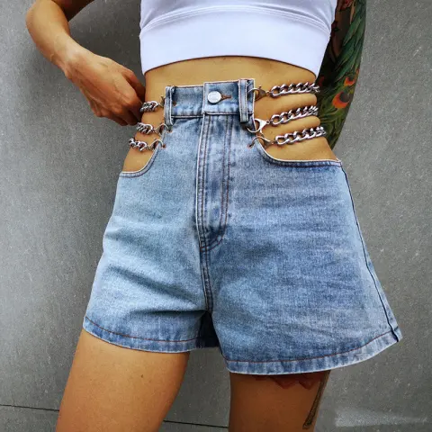 Character Chain Jean Shorts