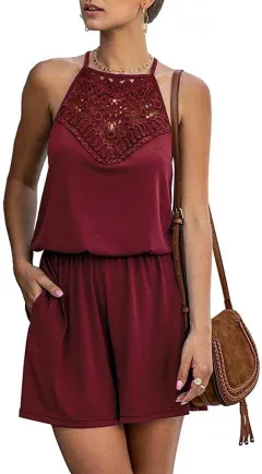 Lace panelling jumpsuit - Red - View 1