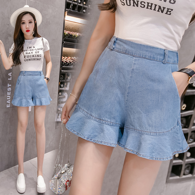 Denim shorts with elastic waist Light Blue - Shop at LoveMi