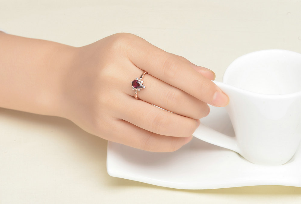 Natural drop garnet ring