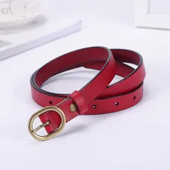 Ladies thin belt retro cowhide with dress jeans - Red - View 1