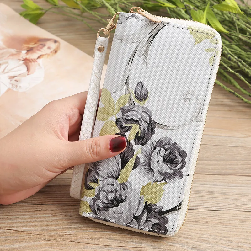 Ladies Printed Long Wallet Clutch - Black