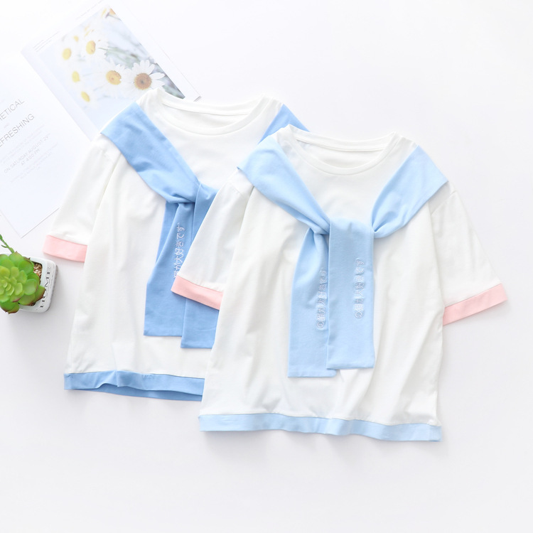 Embroidered letter tie t-shirt