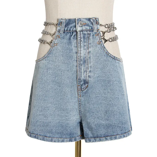 Character chain jean shorts Blue - Shop at LoveMi