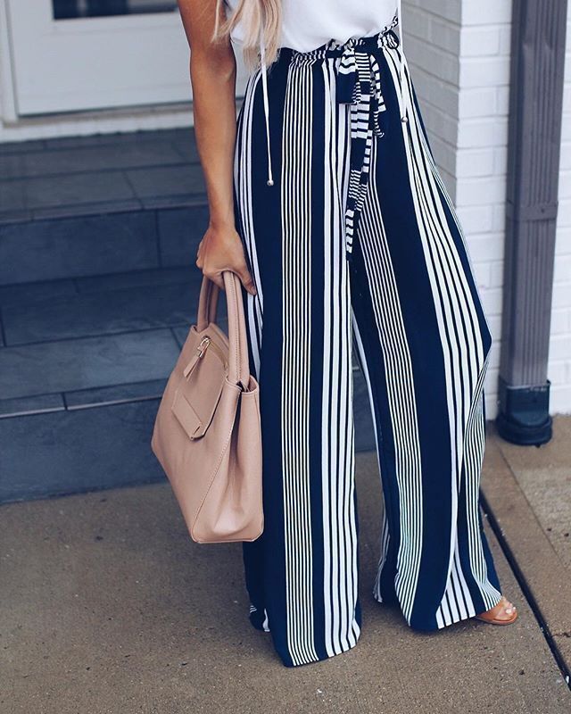 Striped print wide-leg pants