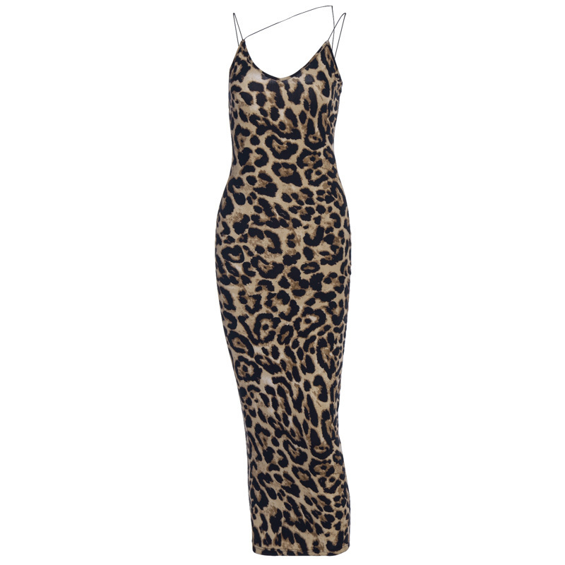 V-neck snake print suspender midi dress
