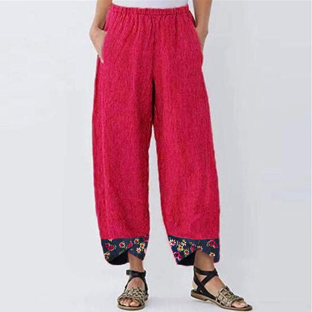 Pure color striped loose casual straight leg pants