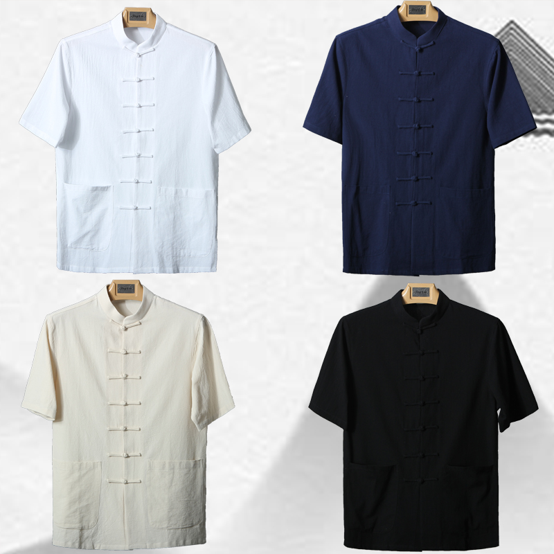 Chinese style cotton and linen shirt