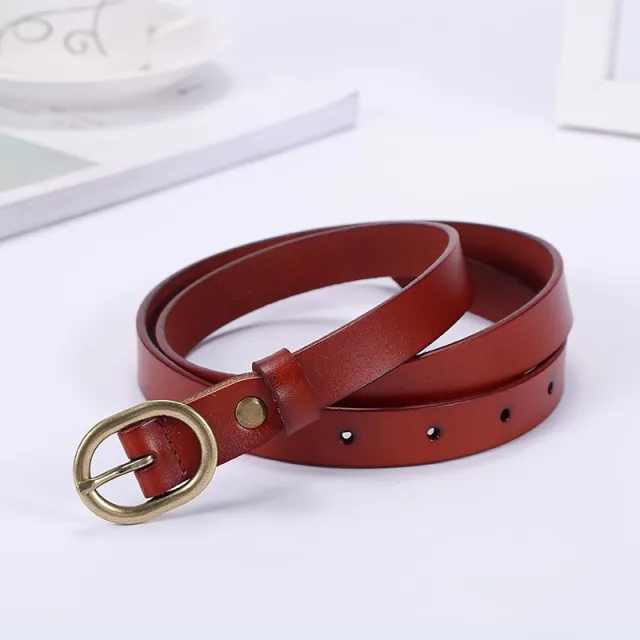 Ladies thin belt retro cowhide with dress jeans Brown - Shop at LoveMi