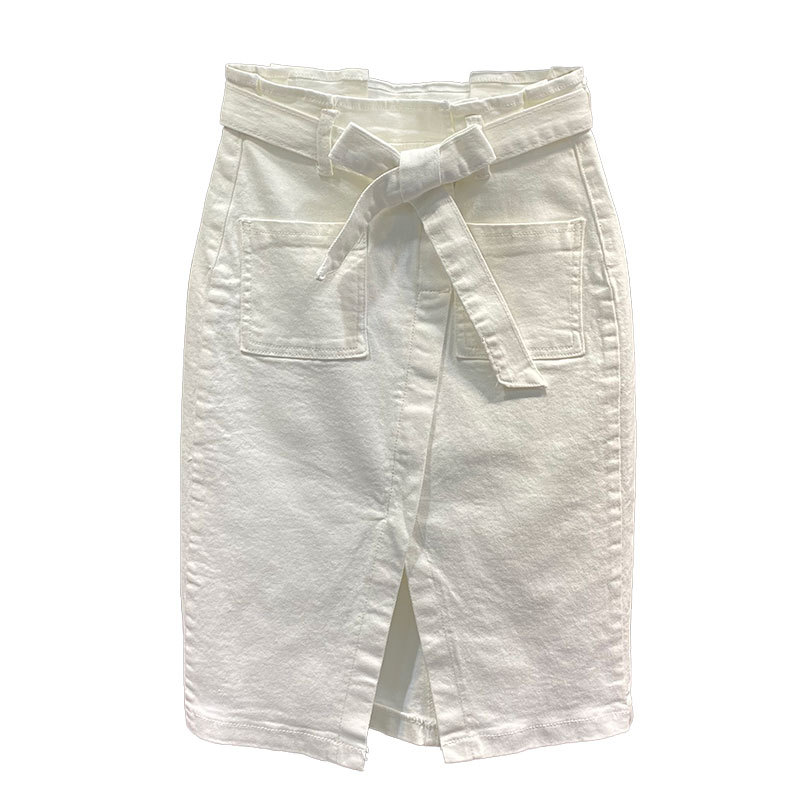 White stretch high waist denim skirt