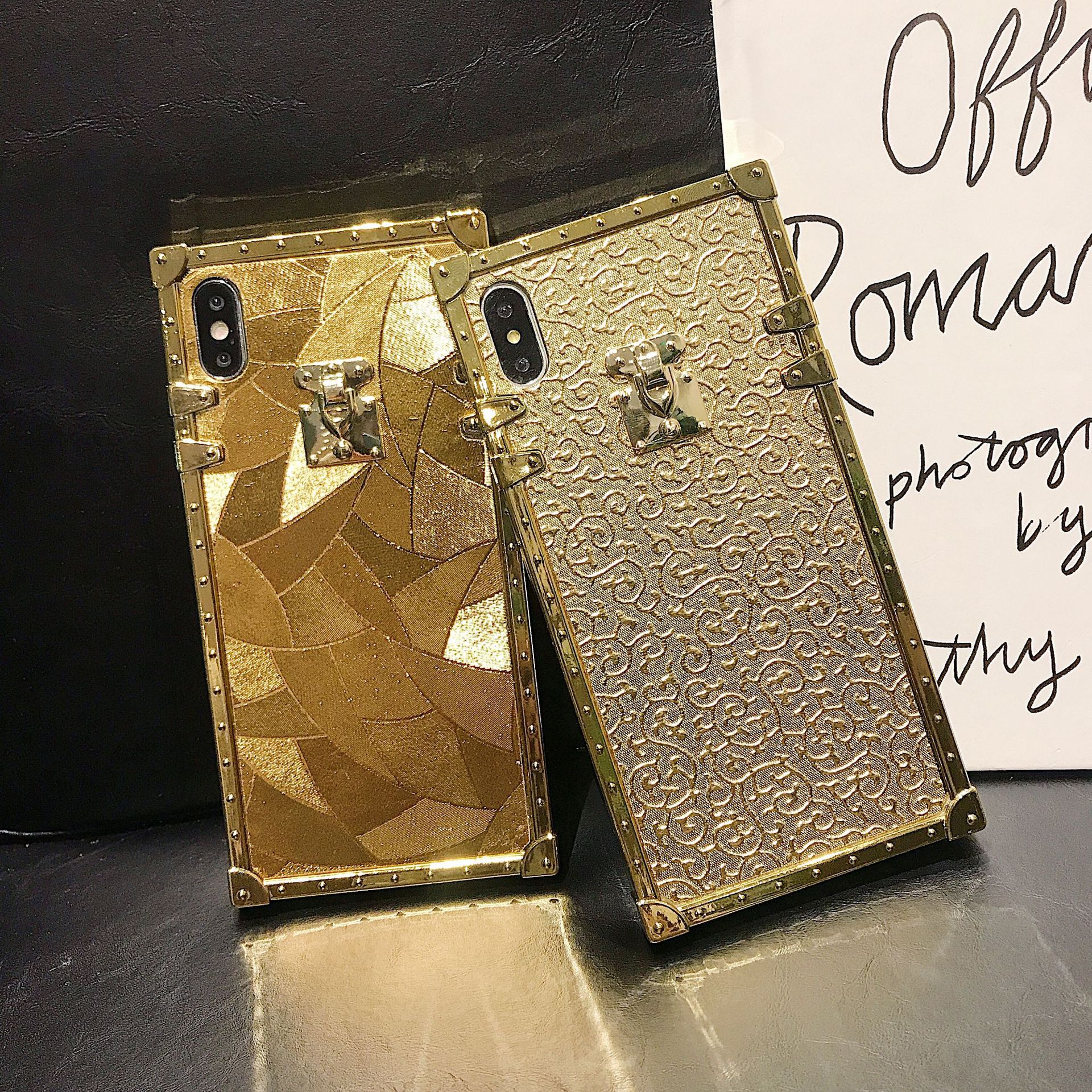 Square gold glitter phone case